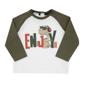 T-shirt manica lunga raglan bimbo bicolor bianco/verde - Mawi