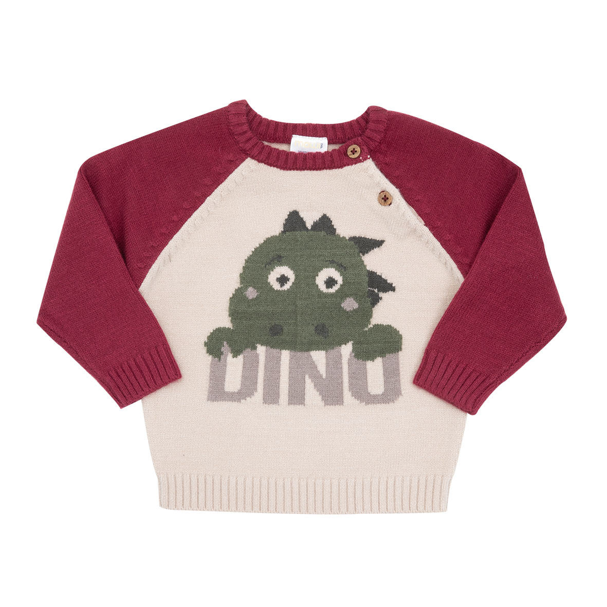 Maglione tricot bimbo bordeaux/beige "dino" - Mawi