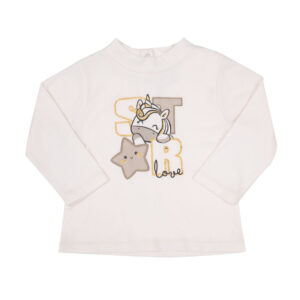 Lupetto interlock bimba panna stampato "unicorno" - Mawi