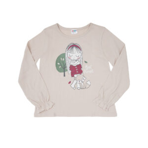 T-shirt manica lunga bimba beige stampata - Mawi