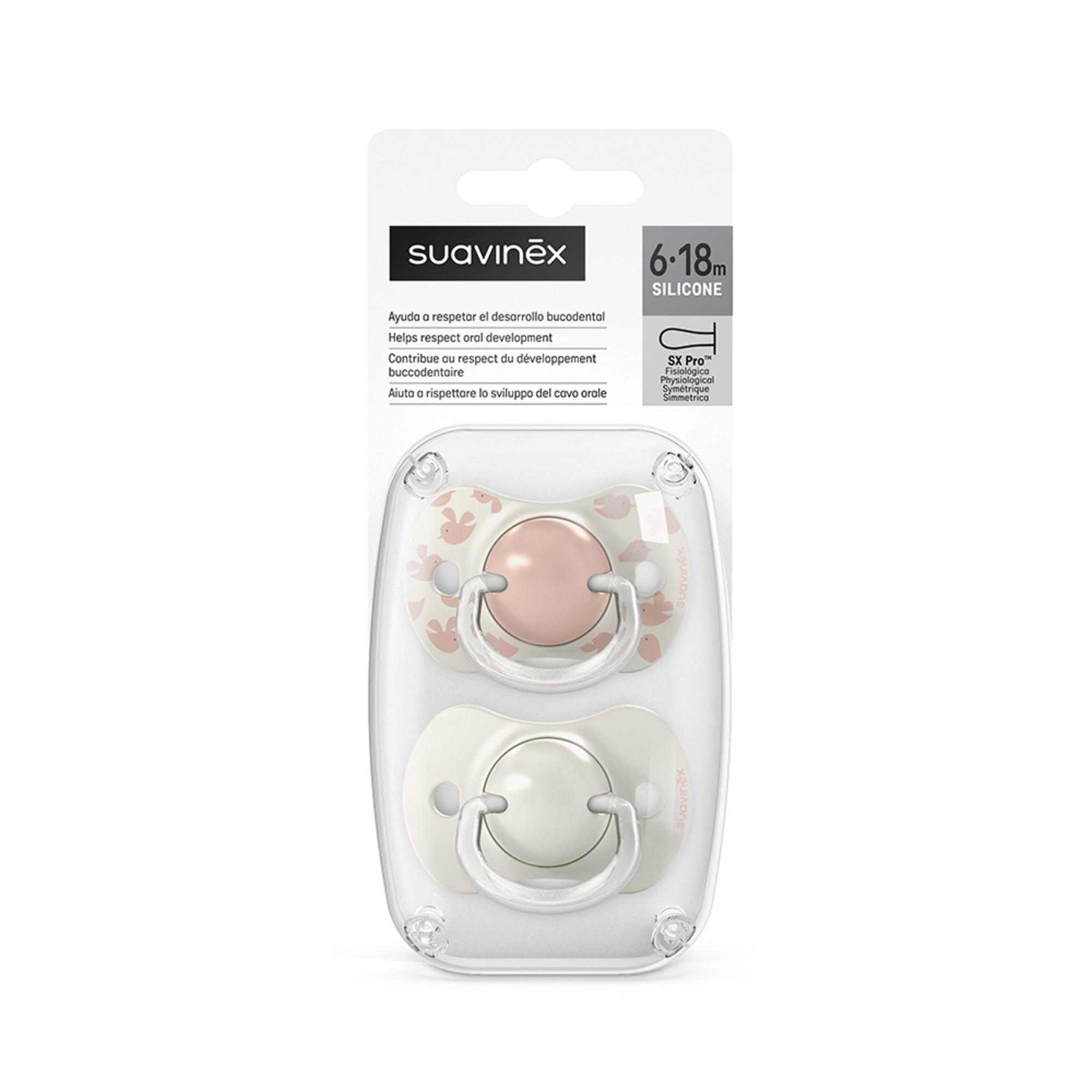 Succhietto birdies sxpro 6-18 mesi 2 pezzi rosa - suavinex - Suavinex