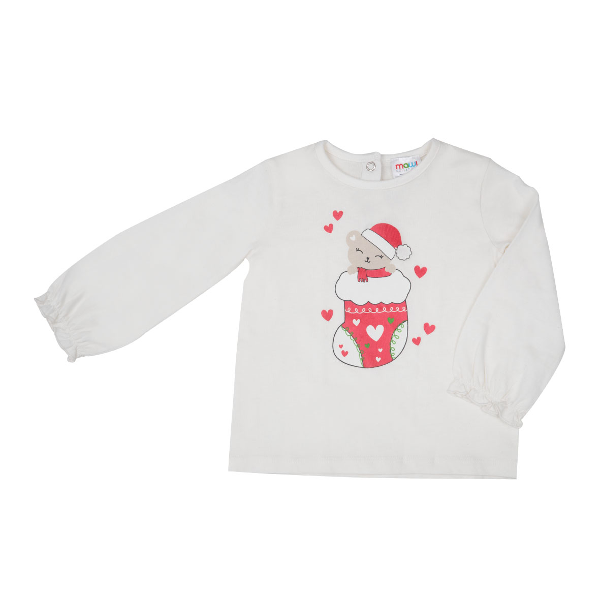 T-shirt manica lunga bimba bianca stampa natale - Mawi