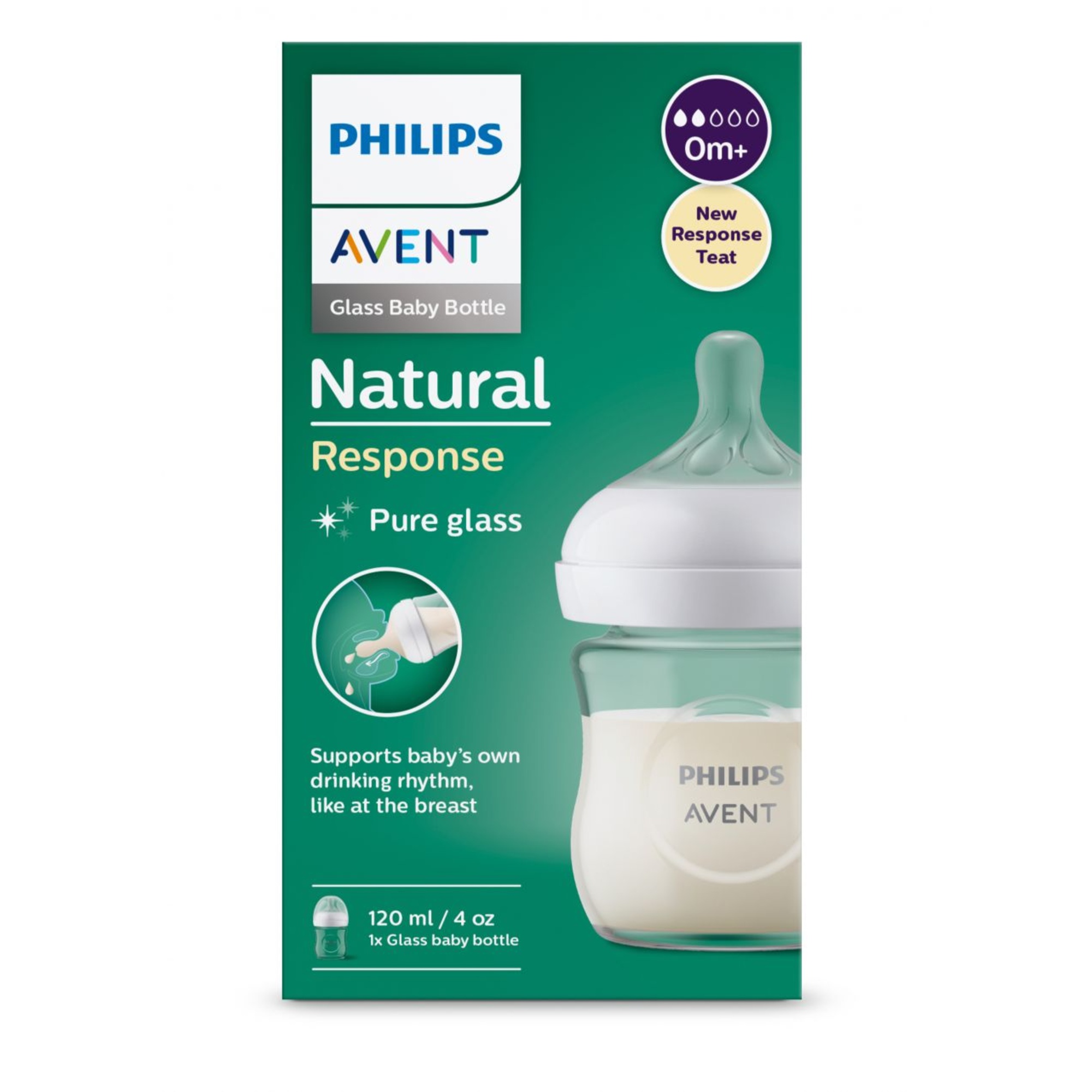 Biberon natural in vetro con tettarella a risposta naturale da 120ml 0m+ | senza bpa - philips avent - Avent