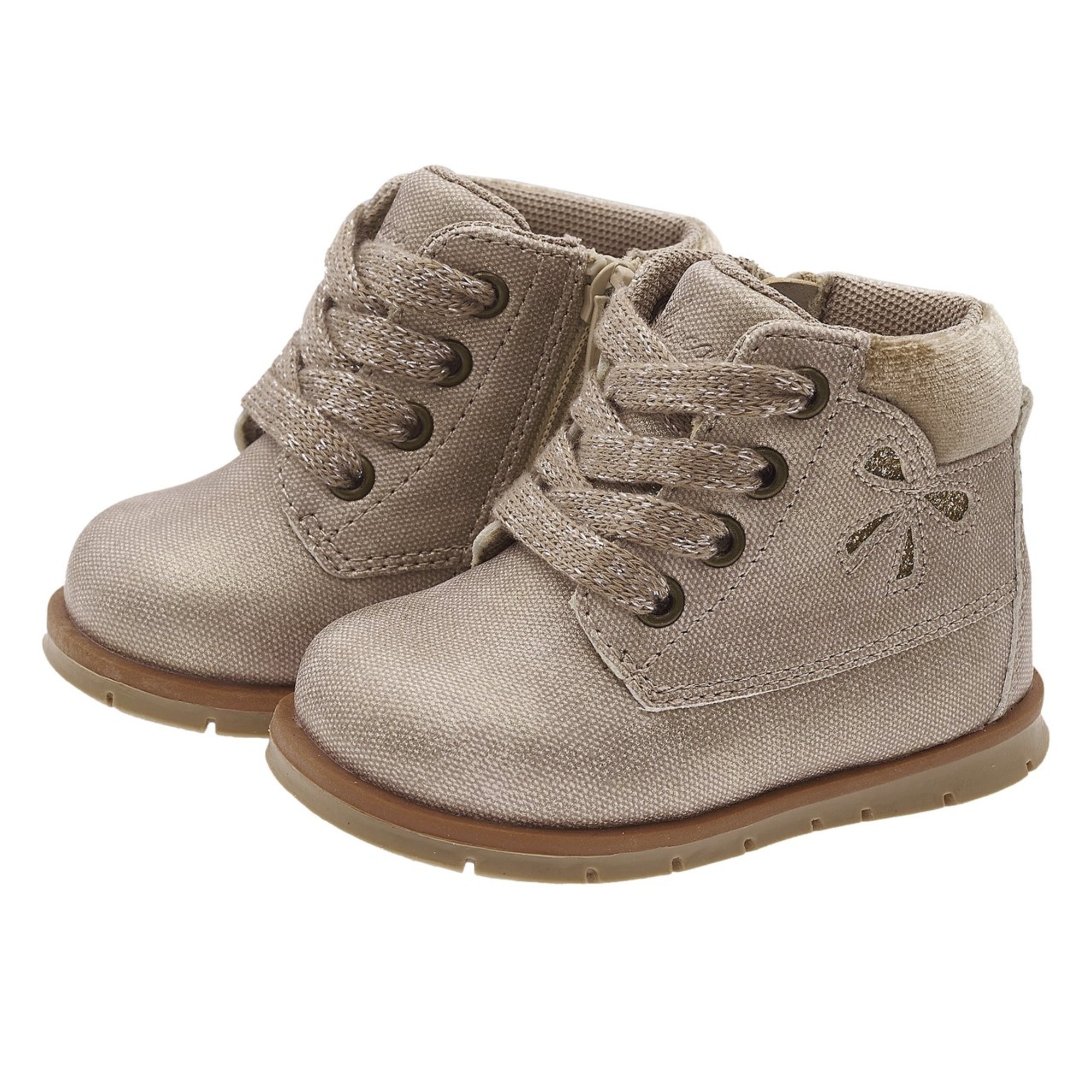 Polacchino formica beige con zip e stringato con fiocco - chicco - Chicco