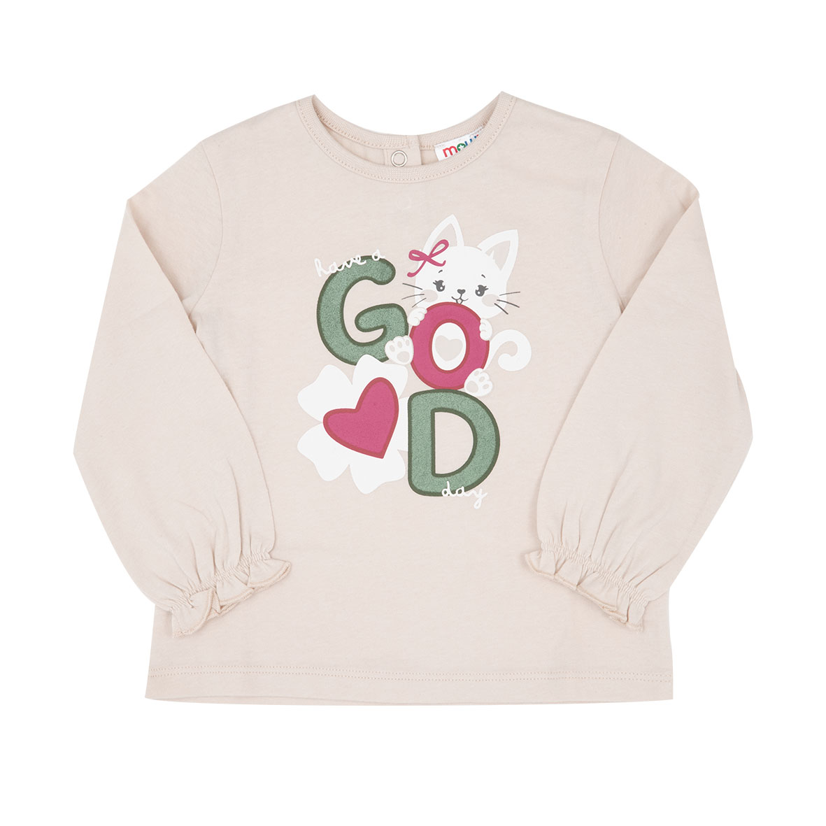 T-shirt manica lunga bimba bianca stampa gattino - Mawi