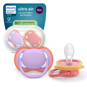Succhietti ultra air 18m+ pastello viola e rosso, a base vegetale - set da 2 ciucci - philips avent - Avent