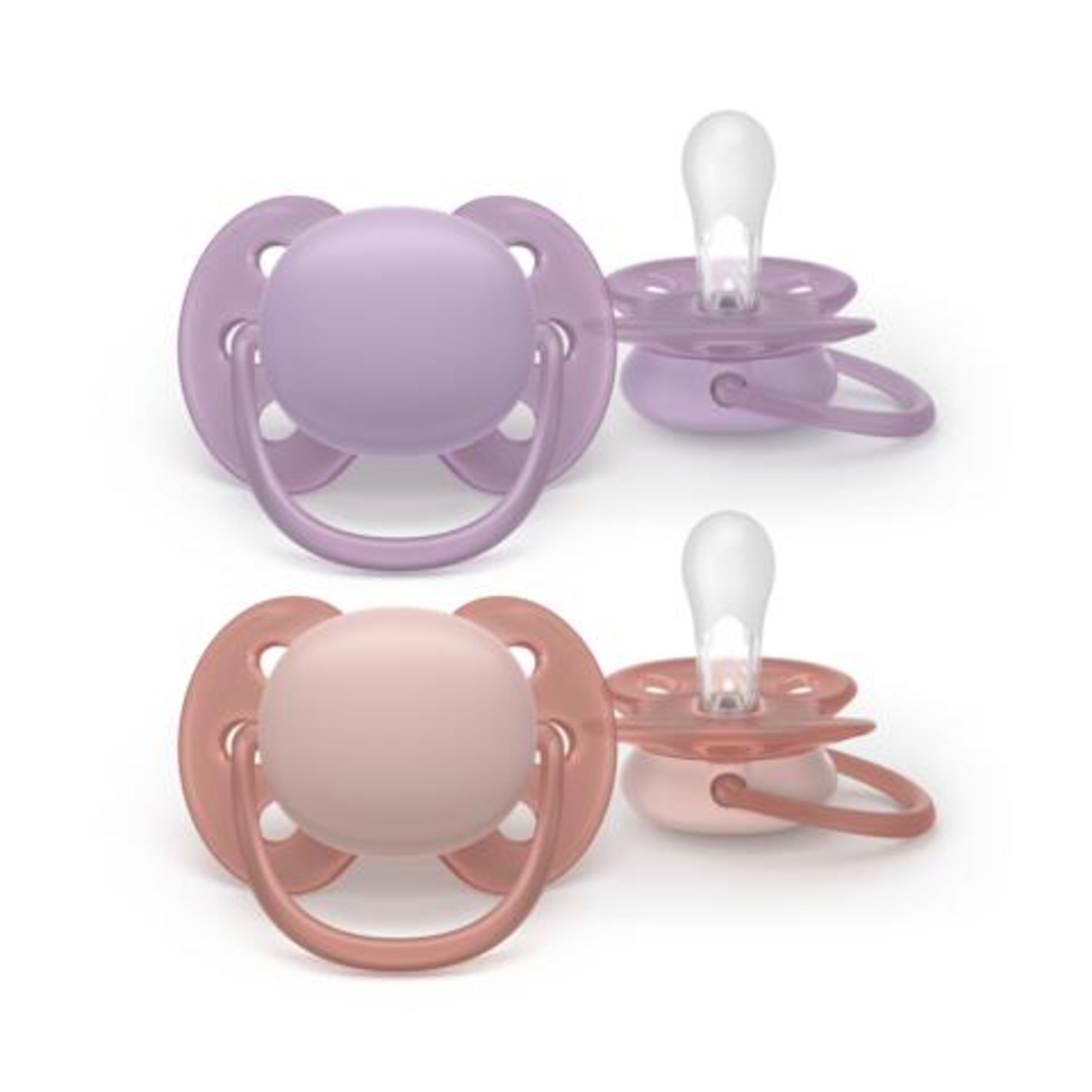 Succhietti ultra soft 6-18m pastello viola e rosso, a base vegetale - set da 2 ciucci - philips avent - Avent