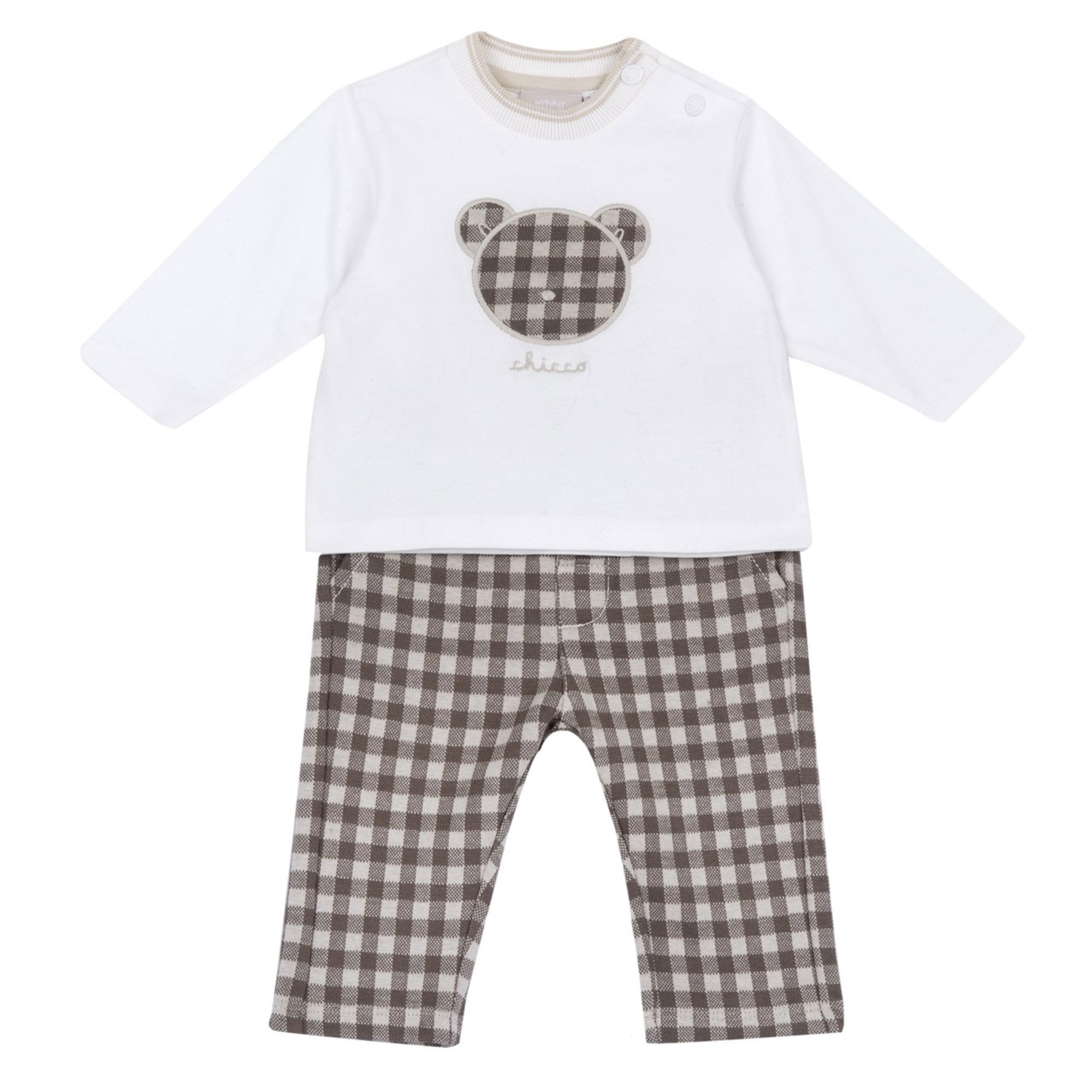Set 2 pz t-shirt ml applicazione orso+pantaloni vichy - chicco - Chicco