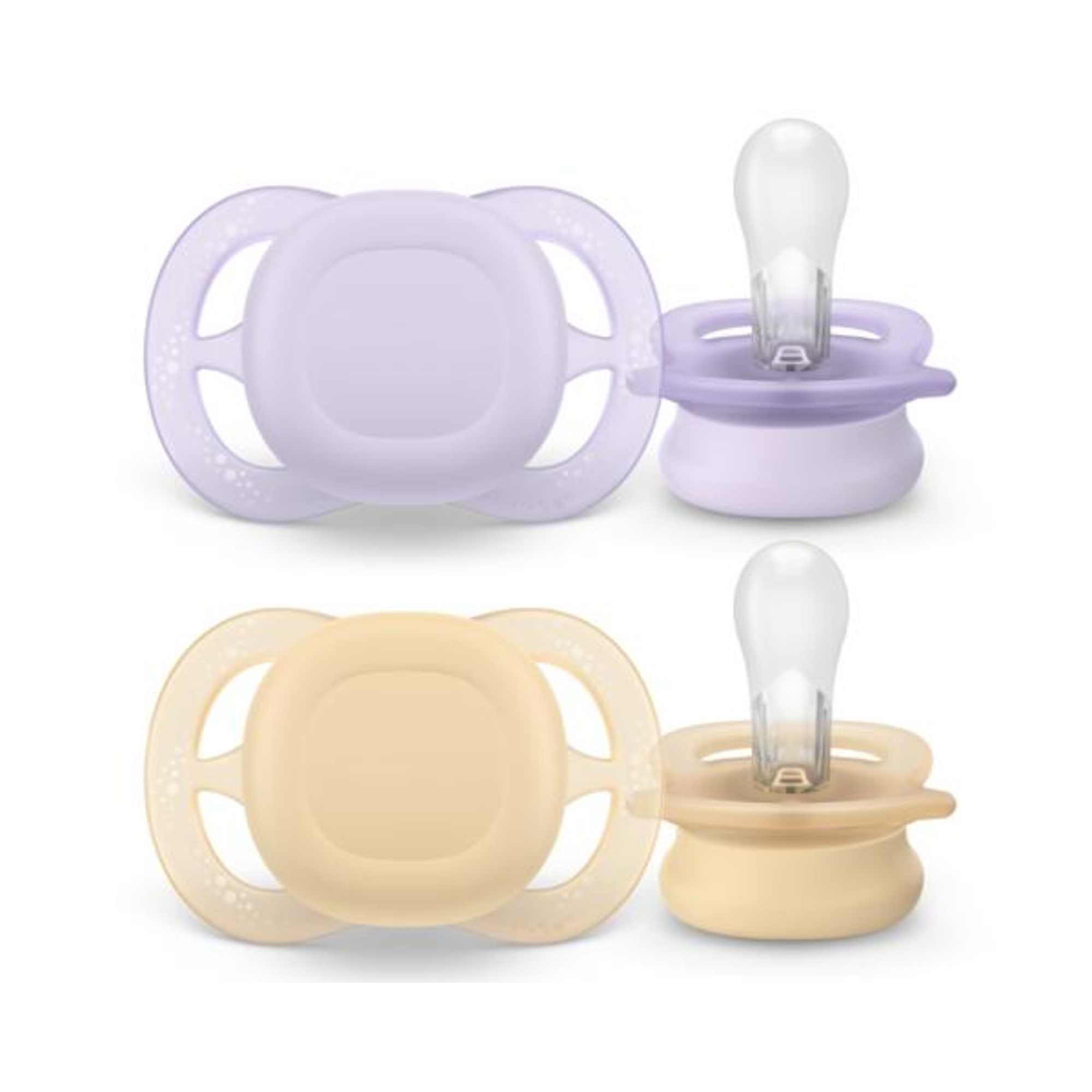 Succhietti ultra start 0-2m day pastello giallo e viola, a base vegetale - set da 2 ciucci - philips avent - Avent