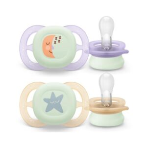 Succhietti ultra start 0-2m night pastello viola e arancione luna e stella, a base vegetale - set da 2 ciucci - philips avent - Avent