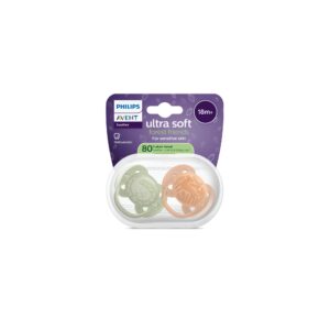 Succhietti ultra soft 18m+ pastello verde e marrone con decorazioni, a base vegetale - set da 2 ciucci - philips avent - Avent