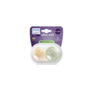 Succhietti ultra soft 6-18m pastello giallo e verde con decorazioni, a base vegetale - set da 2 ciucci - philips avent - Avent