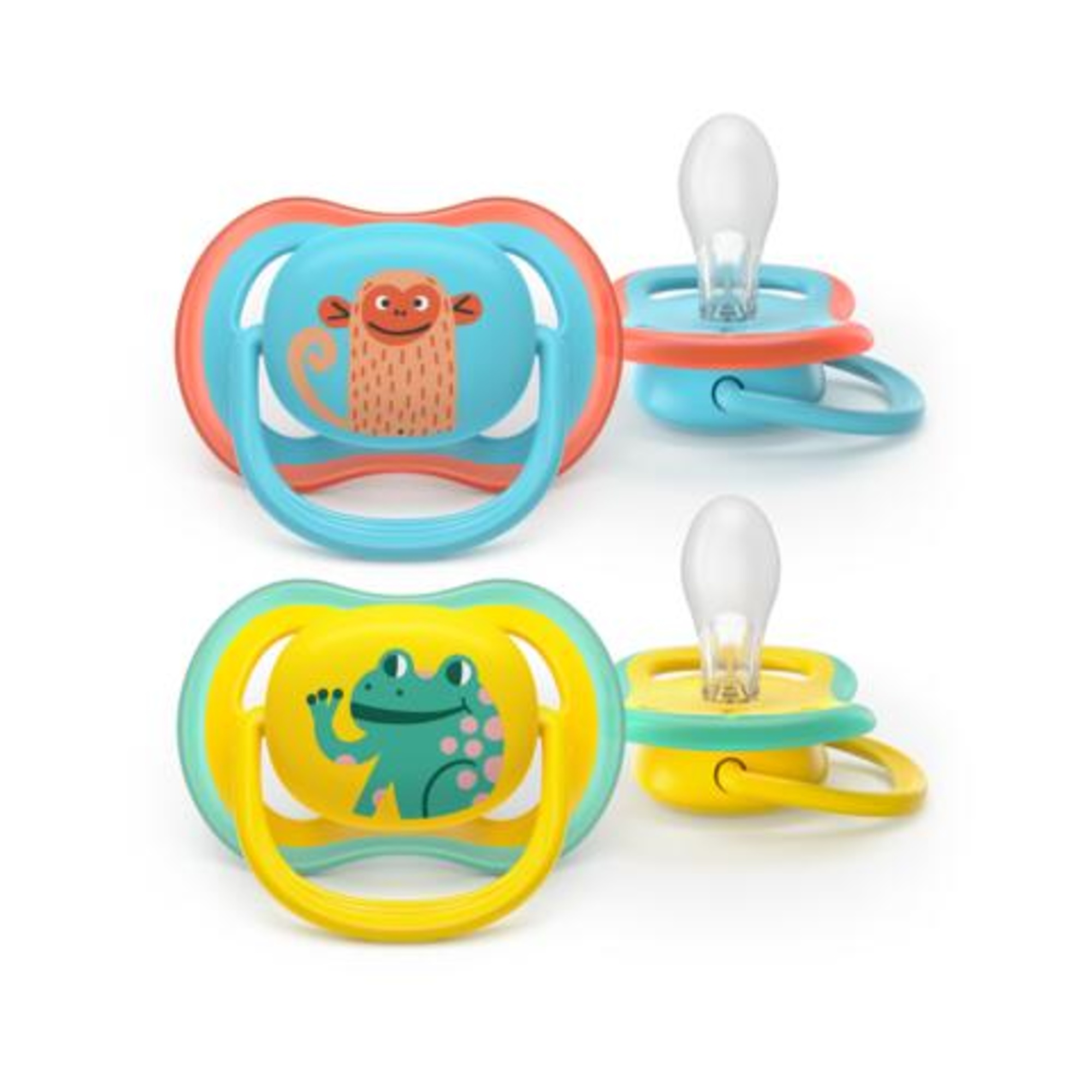 Succhietti ultra air 18m+ scimmia e ranocchio, a base vegetale - set da 2 ciucci - philips avent - Avent