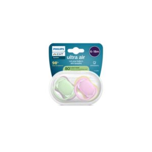 Succhietti ultra air 6-18m verde e rosa, a base vegetale - set da 2 ciucci - philips avent - Avent