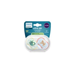 Succhietti ultra air 0-6m foglia e leopardo, a base vegetale - set da 2 ciucci - philips avent - Avent