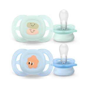 Succhietti ultra start 0-2m pastello verde e blu con decorazioni, a base vegetale - set da 2 ciucci - philips avent - Avent