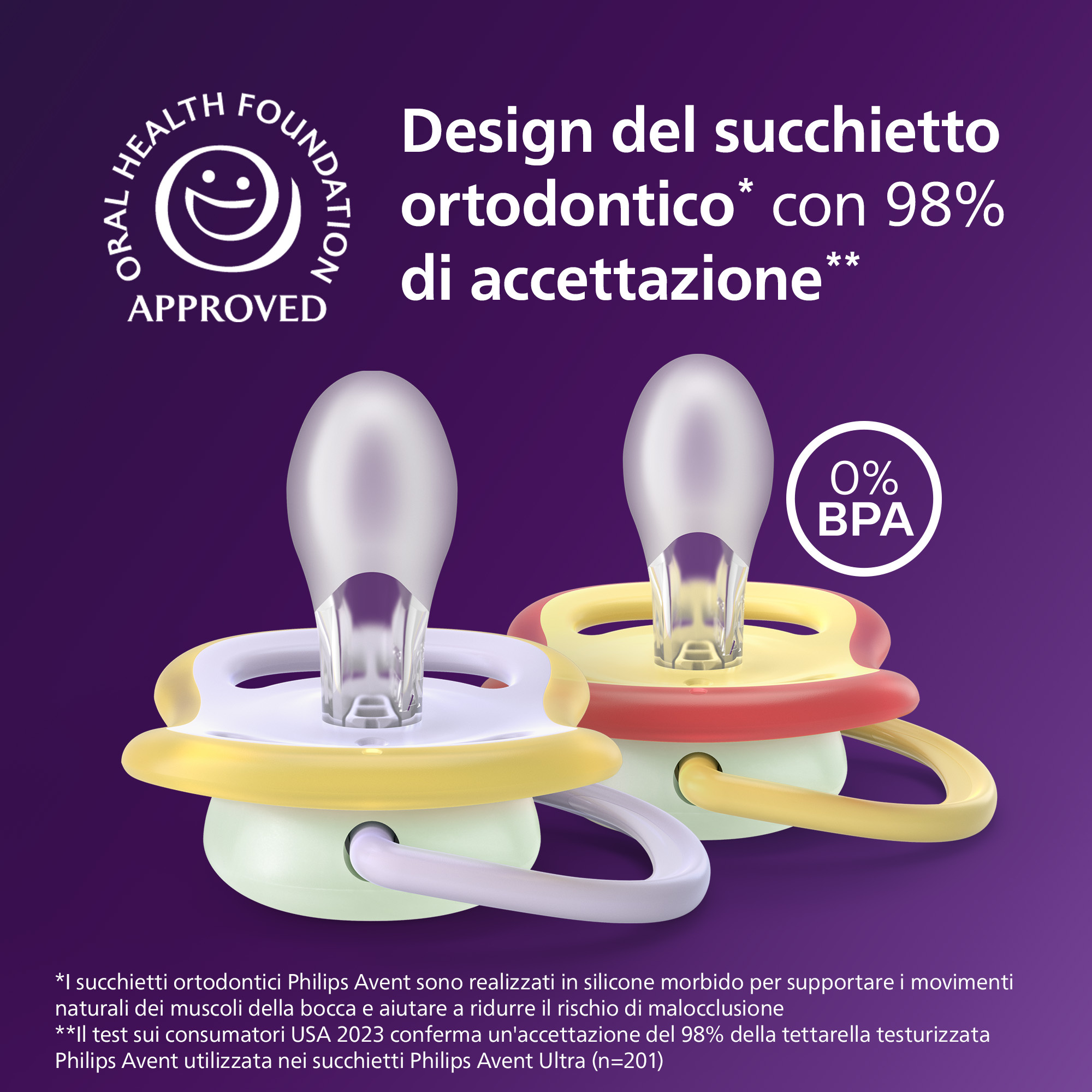 Succhietti ultra air night 0-6m farfalla e bruco, a base vegetale - set da 2 ciucci - philips avent - Avent