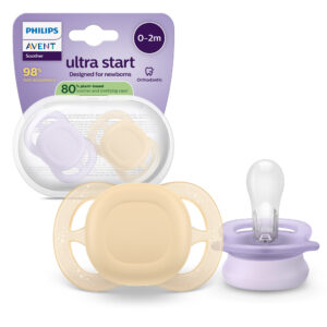 Succhietti ultra start 0-2m day pastello giallo e viola, a base vegetale - set da 2 ciucci - philips avent - Avent