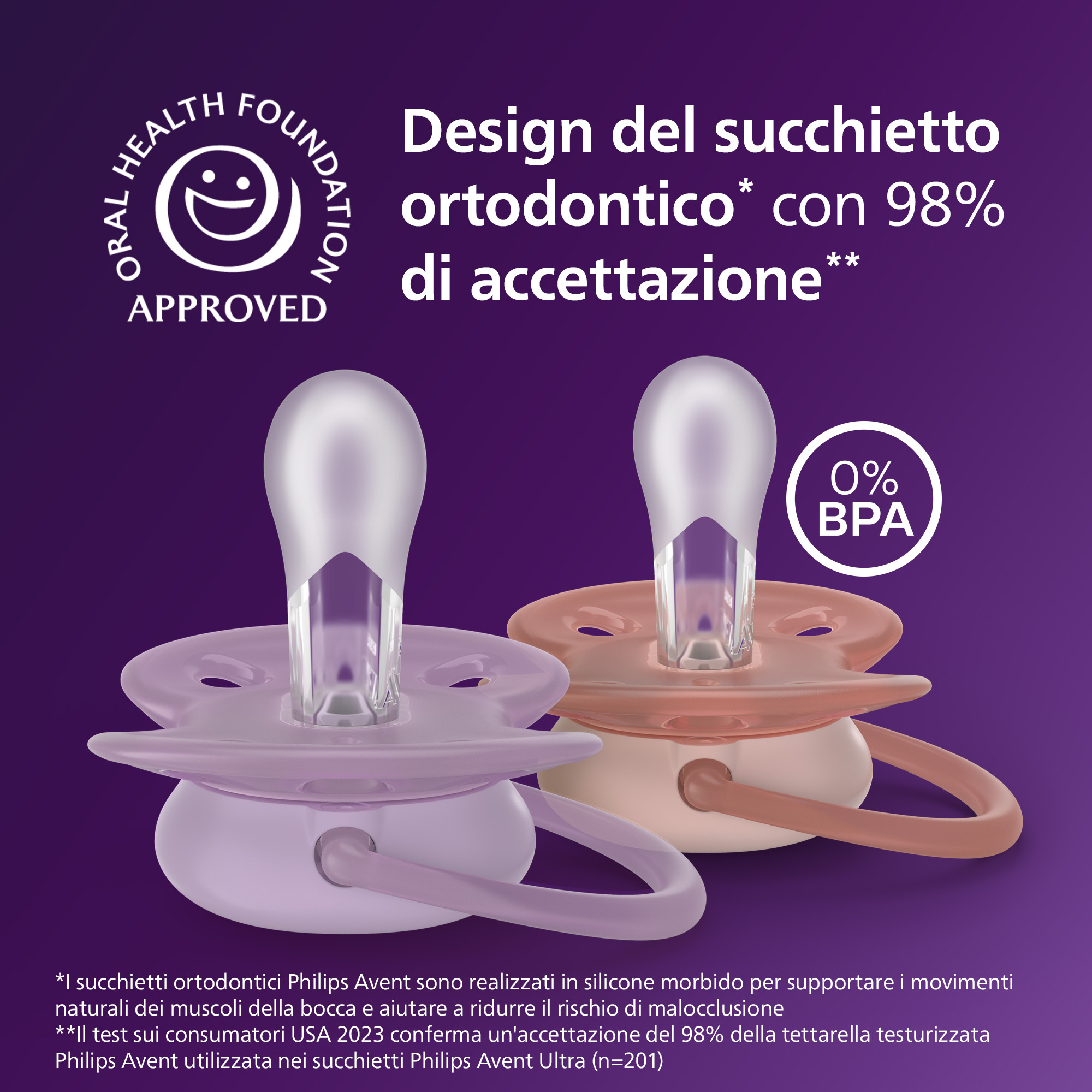 Succhietti ultra soft 6-18m pastello viola e rosso, a base vegetale - set da 2 ciucci - philips avent - Avent