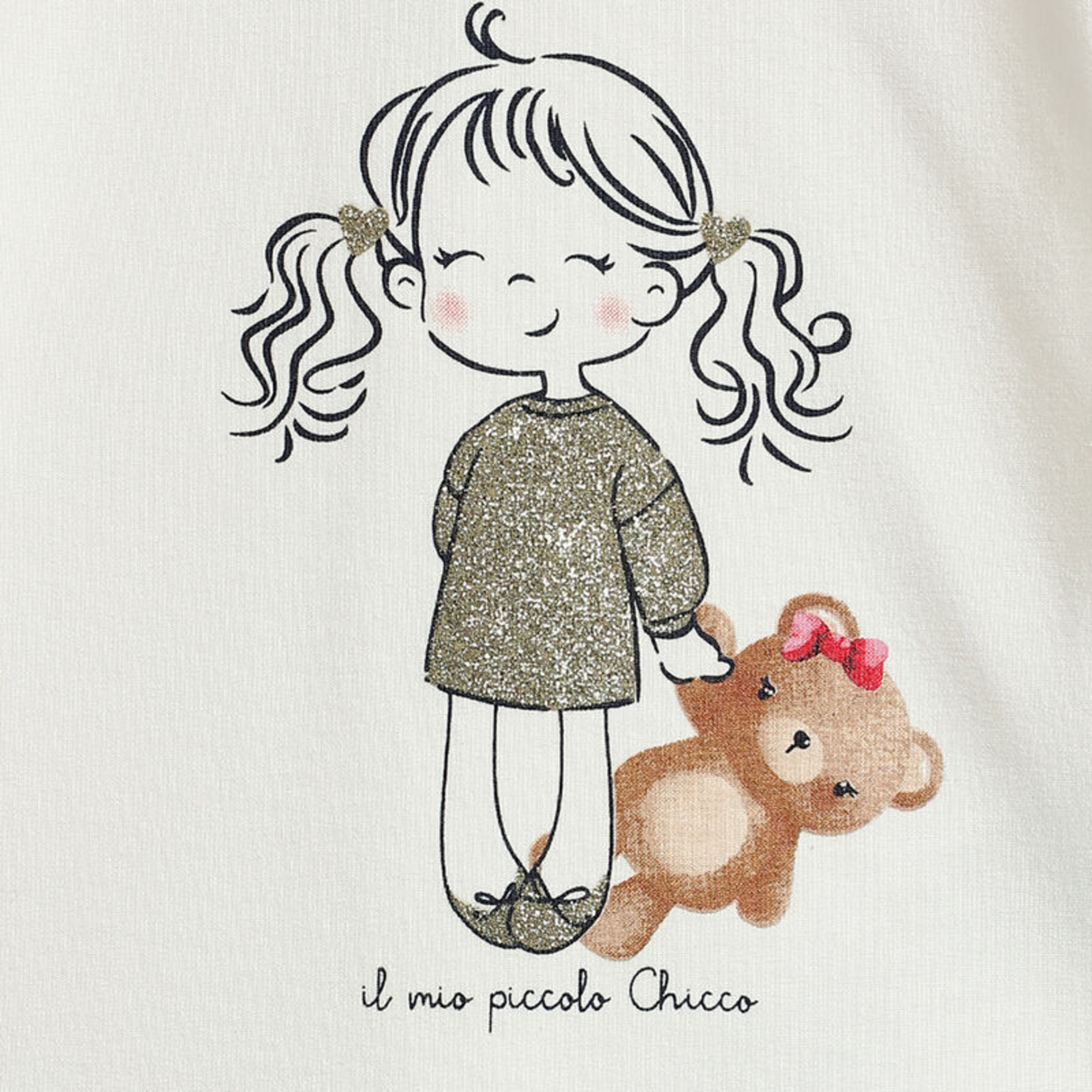Maglietta a maniche lunghe panna stampata bimba e orsetto - chicco - Chicco