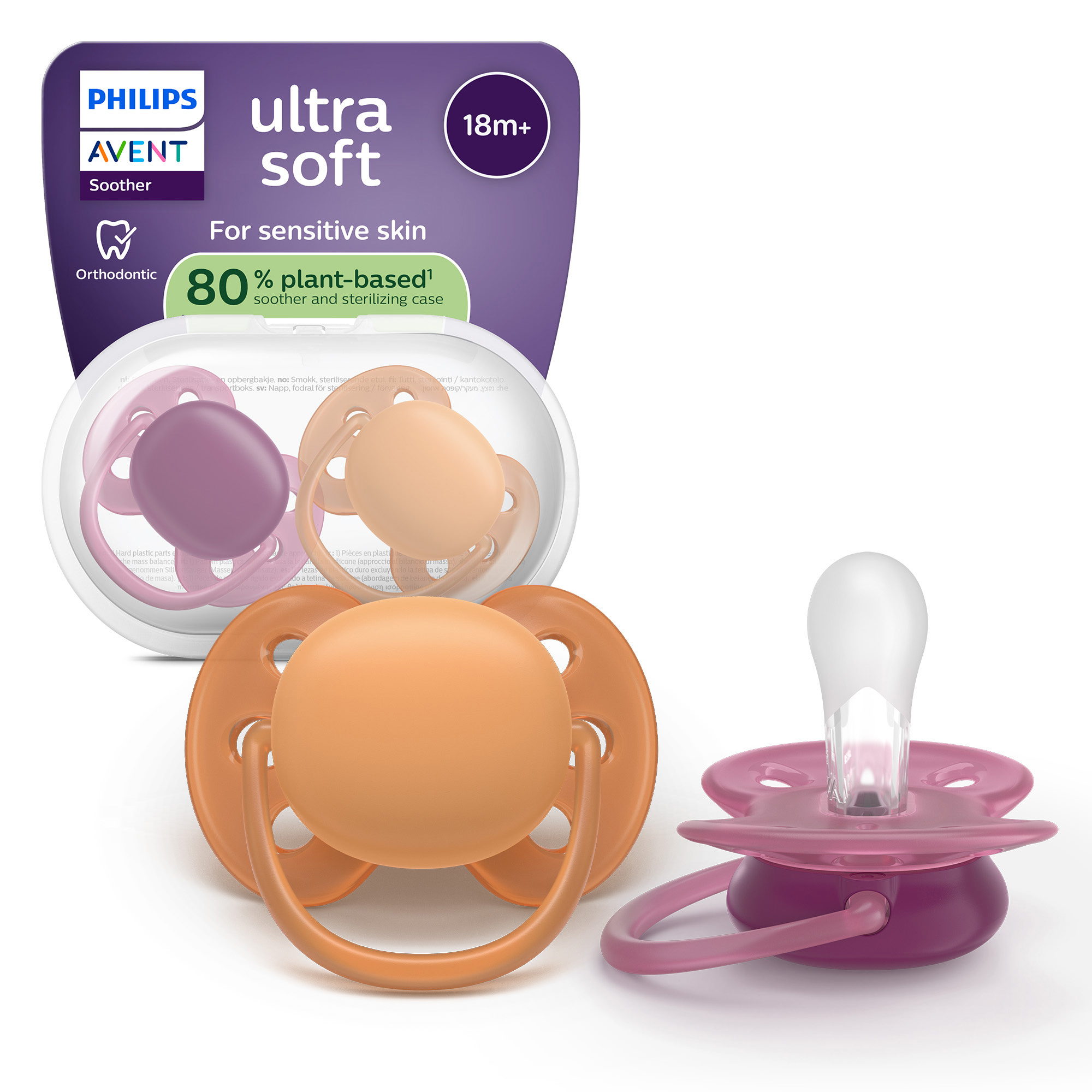 Succhietti ultra soft 18m+ pastello viola e marrone, a base vegetale - set da 2 ciucci - philips avent - Avent