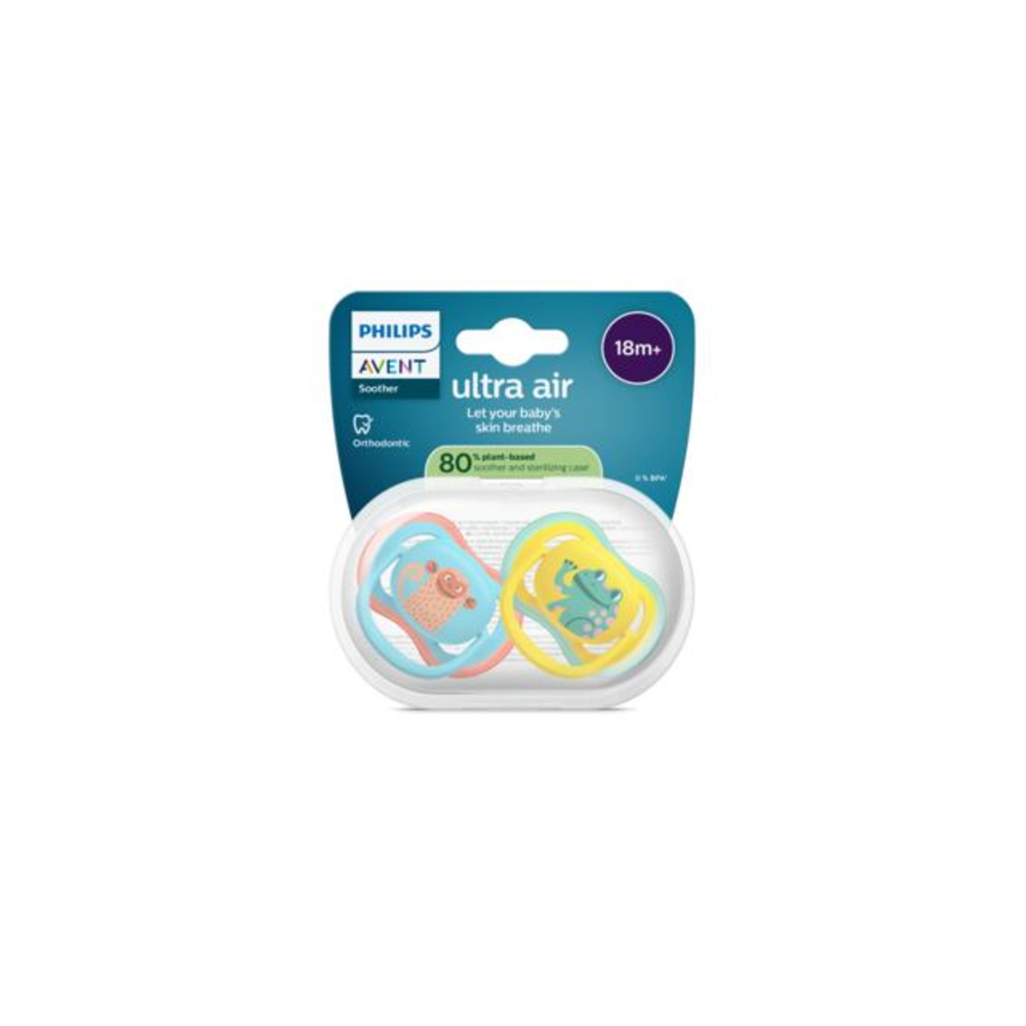 Succhietti ultra air 18m+ scimmia e ranocchio, a base vegetale - set da 2 ciucci - philips avent - Avent