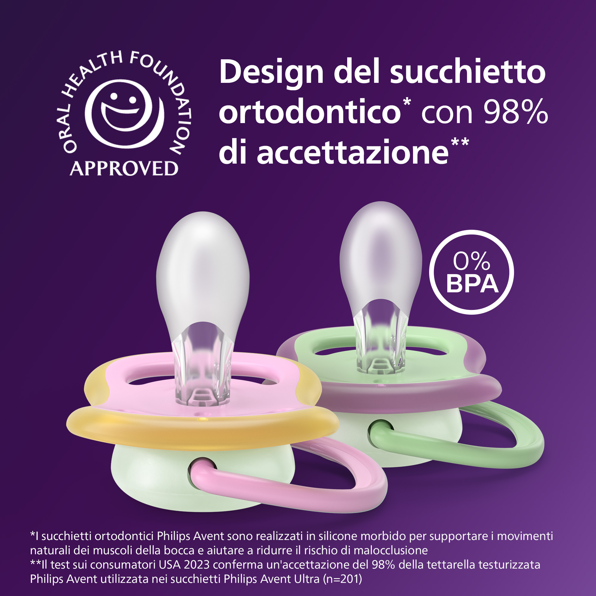 Succhietti ultra air night 6-18m uccellino e farfalla, a base vegetale - set da 2 ciucci - philips avent - Avent