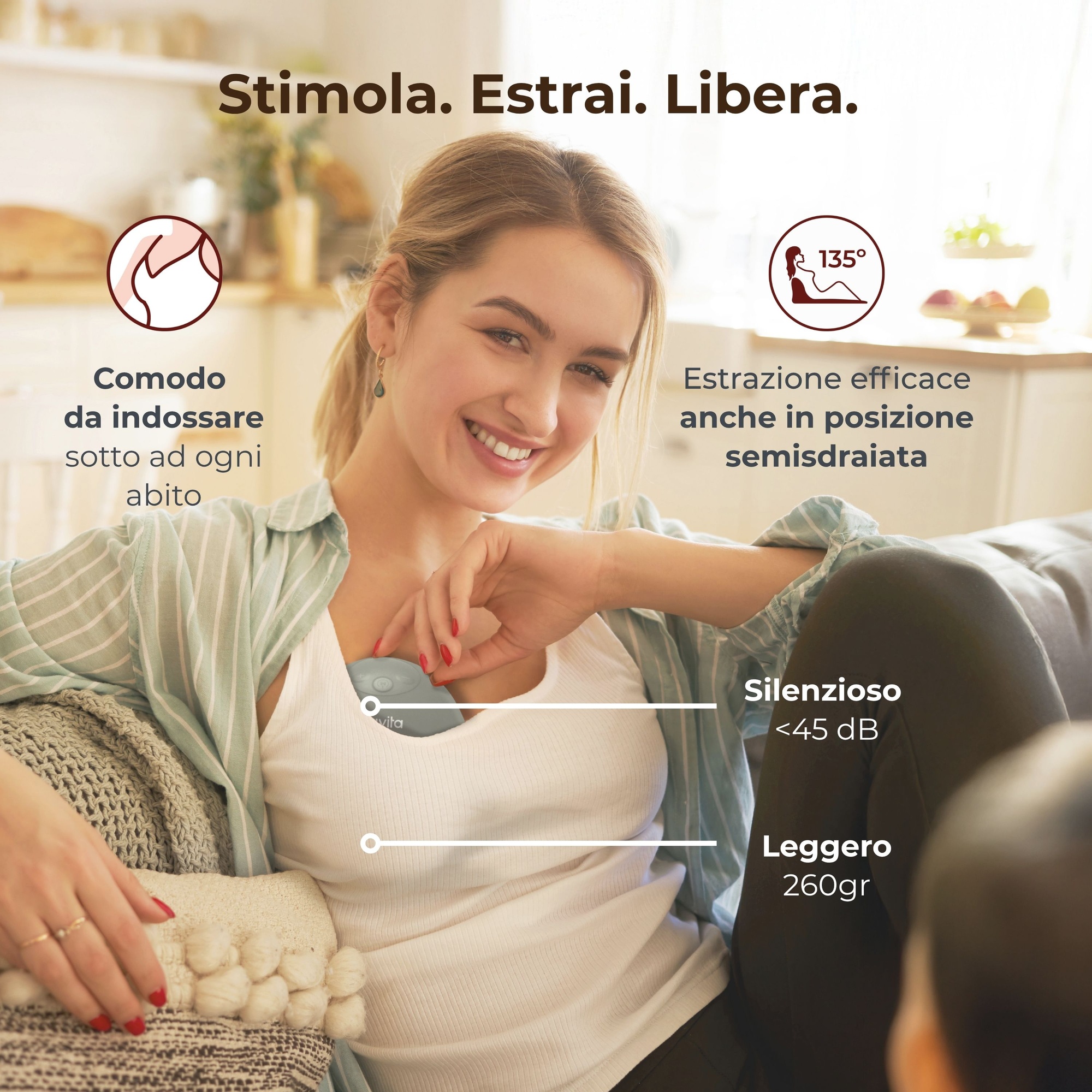 Tiralatte elettrico indossabile singolo materno flow a 3 fasi - nuvita - Nuvita