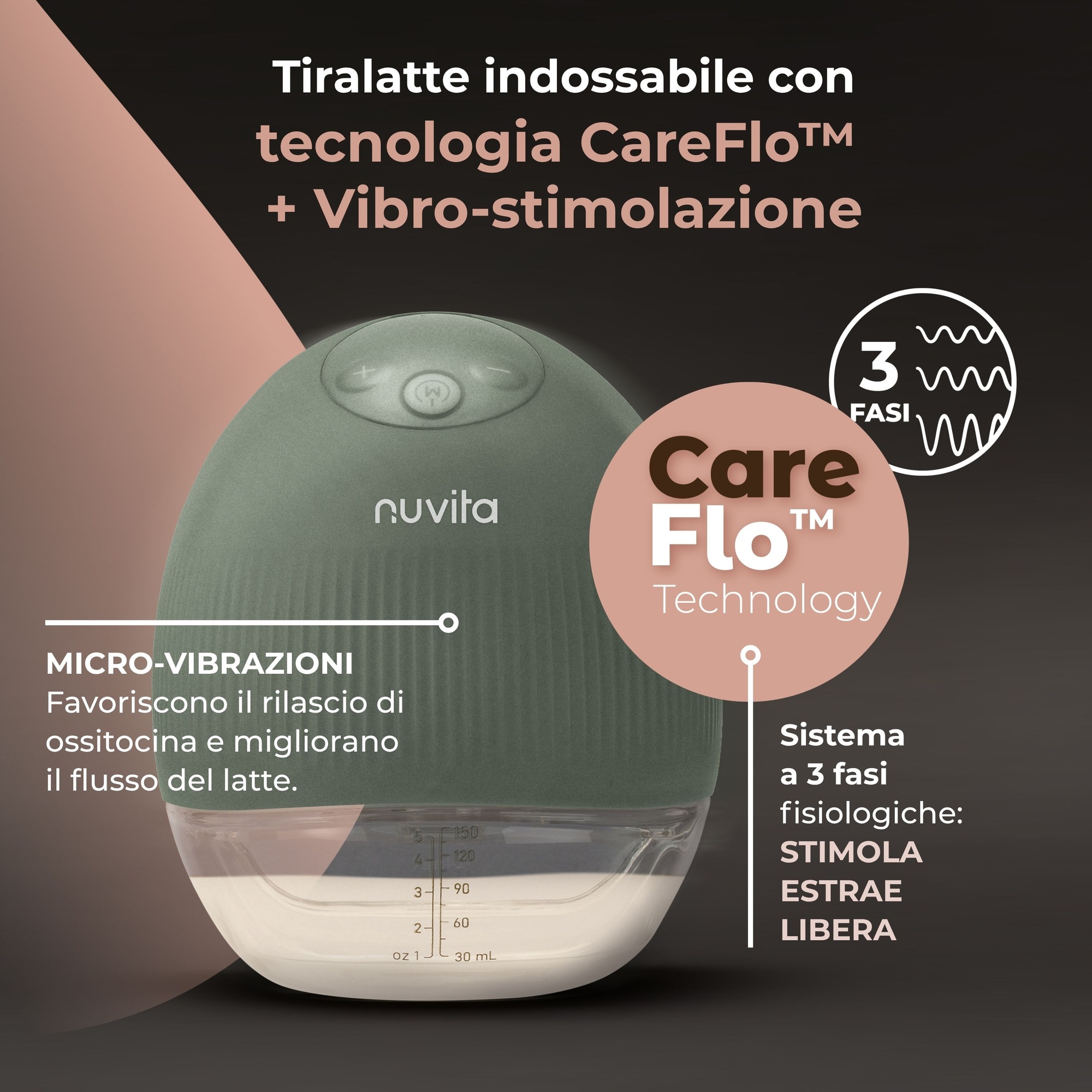 Tiralatte elettrico indossabile singolo materno flow a 3 fasi - nuvita - Nuvita