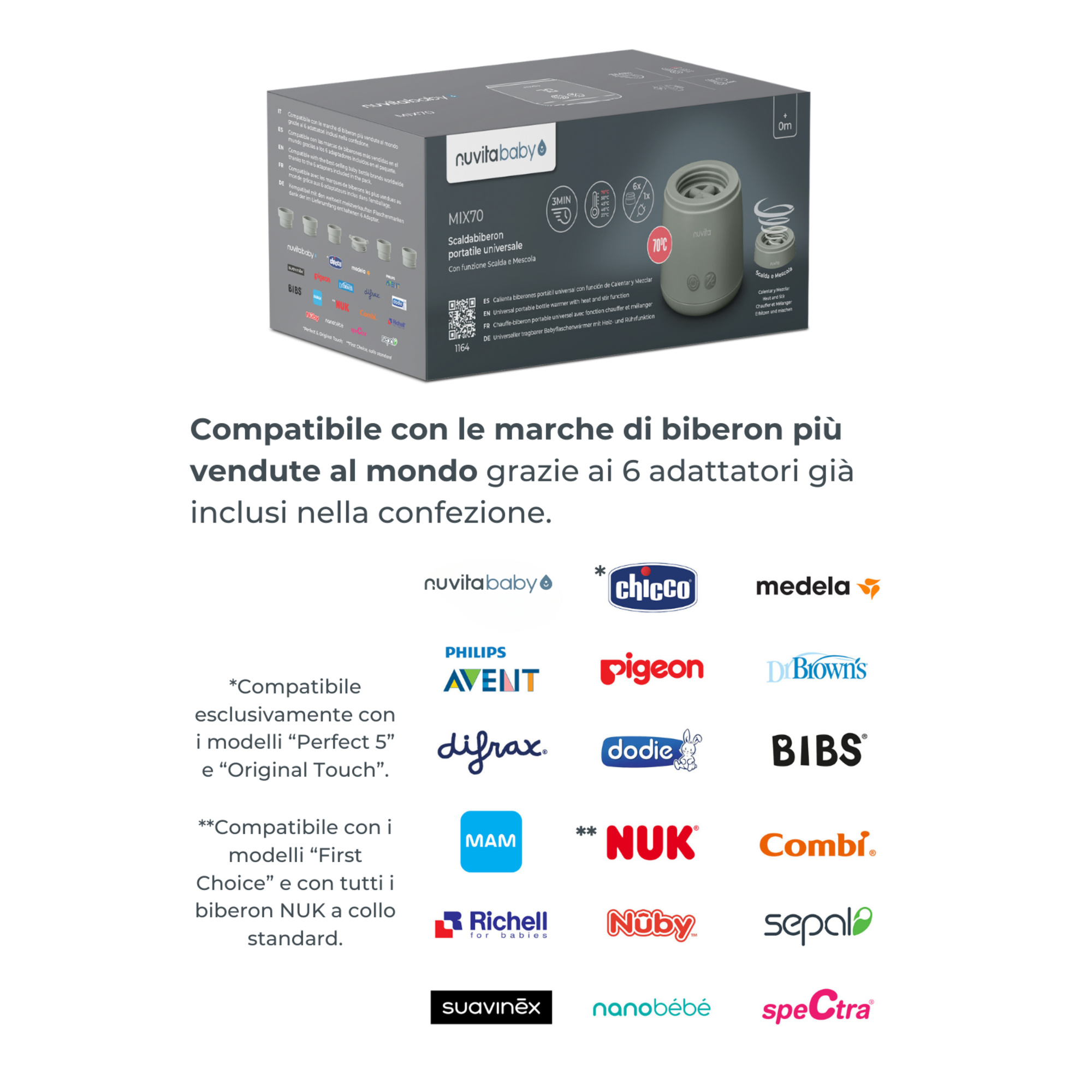 Scaldabiberon portatile mix70 universale con funzione di mescolamento 1164 - nuvita - Nuvita