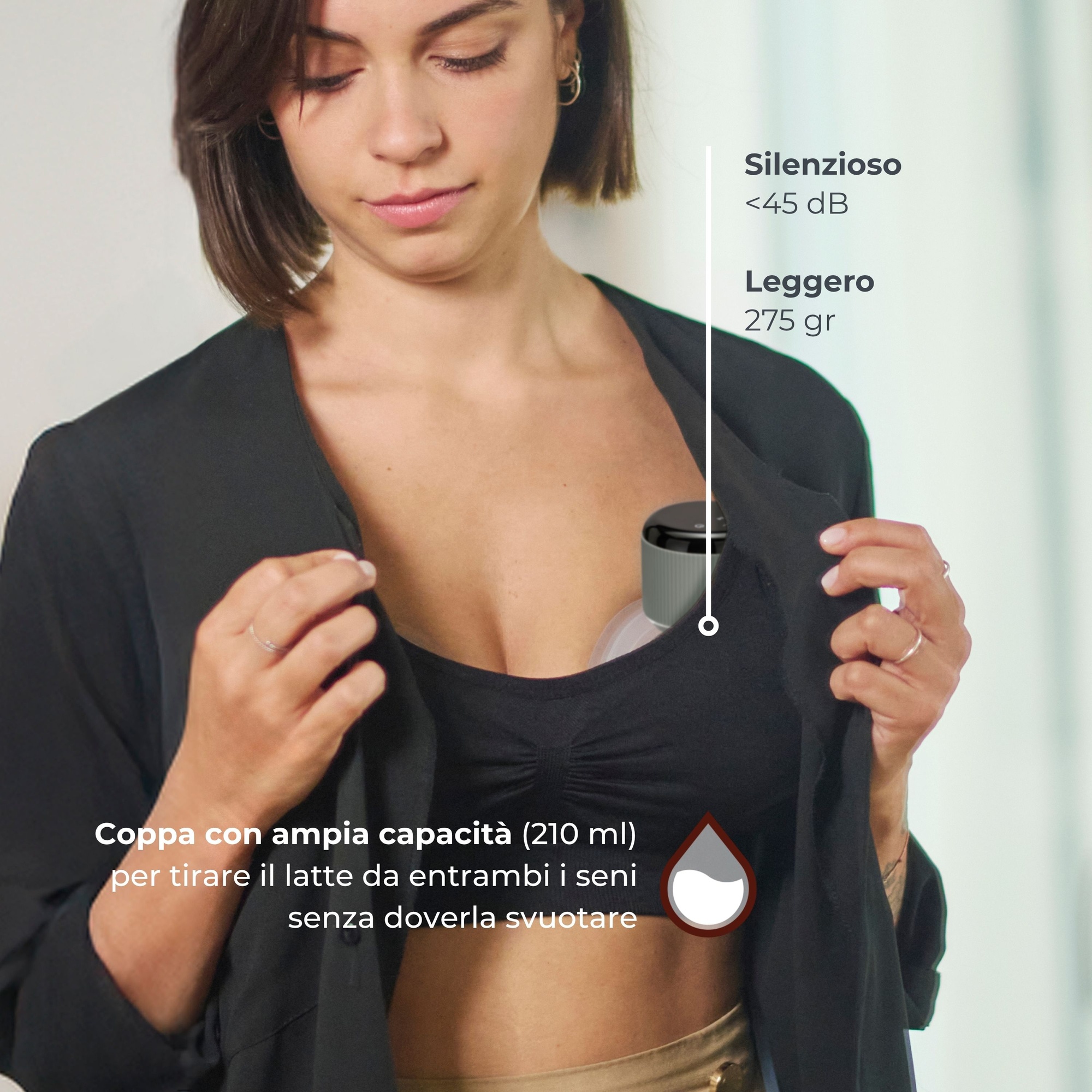 Tiralatte elettrico indossabile singolo materno comfort a 3 fasi - nuvita - Nuvita