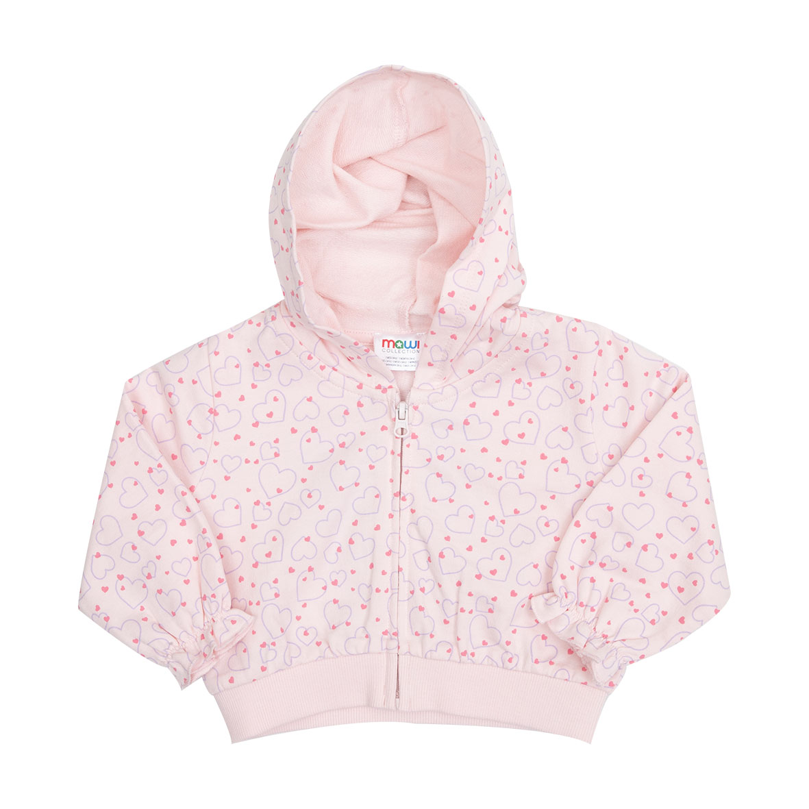 Felpa french terry con zip e cappuccio bimba rosa stampata - Mawi