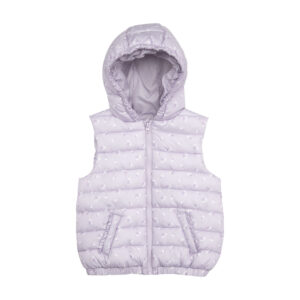 Gilet imbottito con cappuccio bimba lilla stampato - Mawi