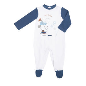 Tenera tutina interlock bimbo bianca/blu con stampa - Mawi