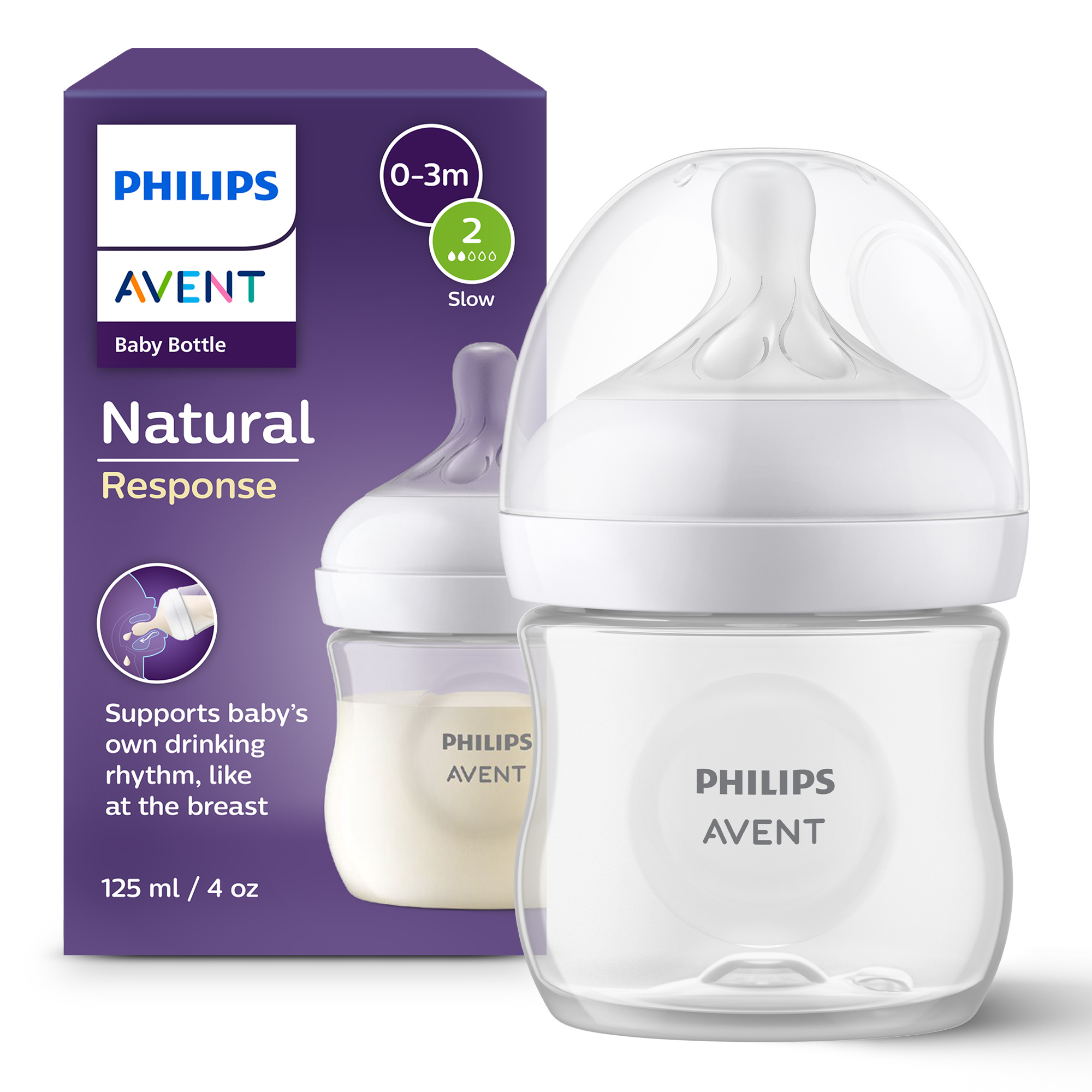 Biberon natural response 125 ml, con tettarella flusso 2 (lento). età consigliata: 0-3m. biberon 1 pz: scy900/01 - philips avent - Avent