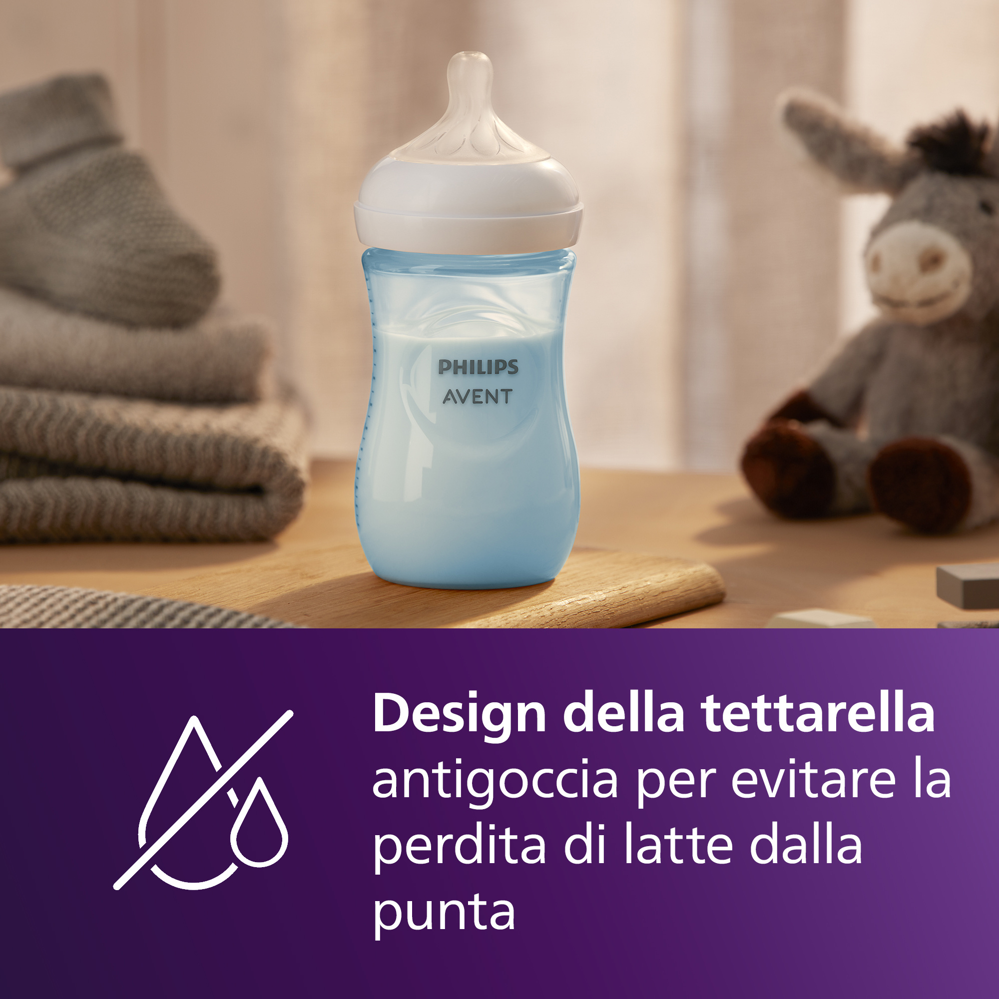 Biberon natural response azzurro 260 ml, con tettarella flusso 3 (medio). età consigliata: 3-6m. biberon 1 pz: scy903/21 - philips avent - Avent