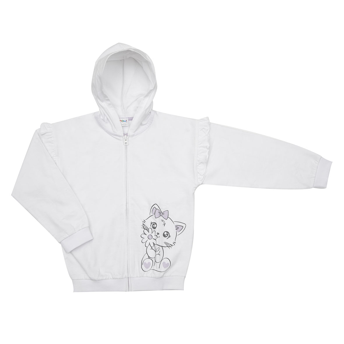 Felpa con zip e cappuccio bimba bianca stampata - Mawi