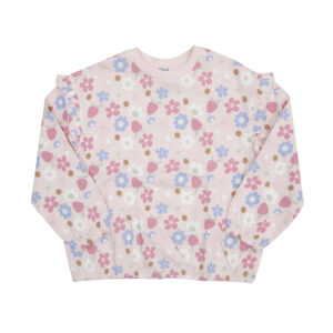 Maglia felpata manica lunga bimba rosa con stampa floreale - Mawi