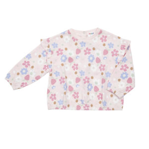 Maglia felpata manica lunga bimba rosa con stampa floreale - Mawi