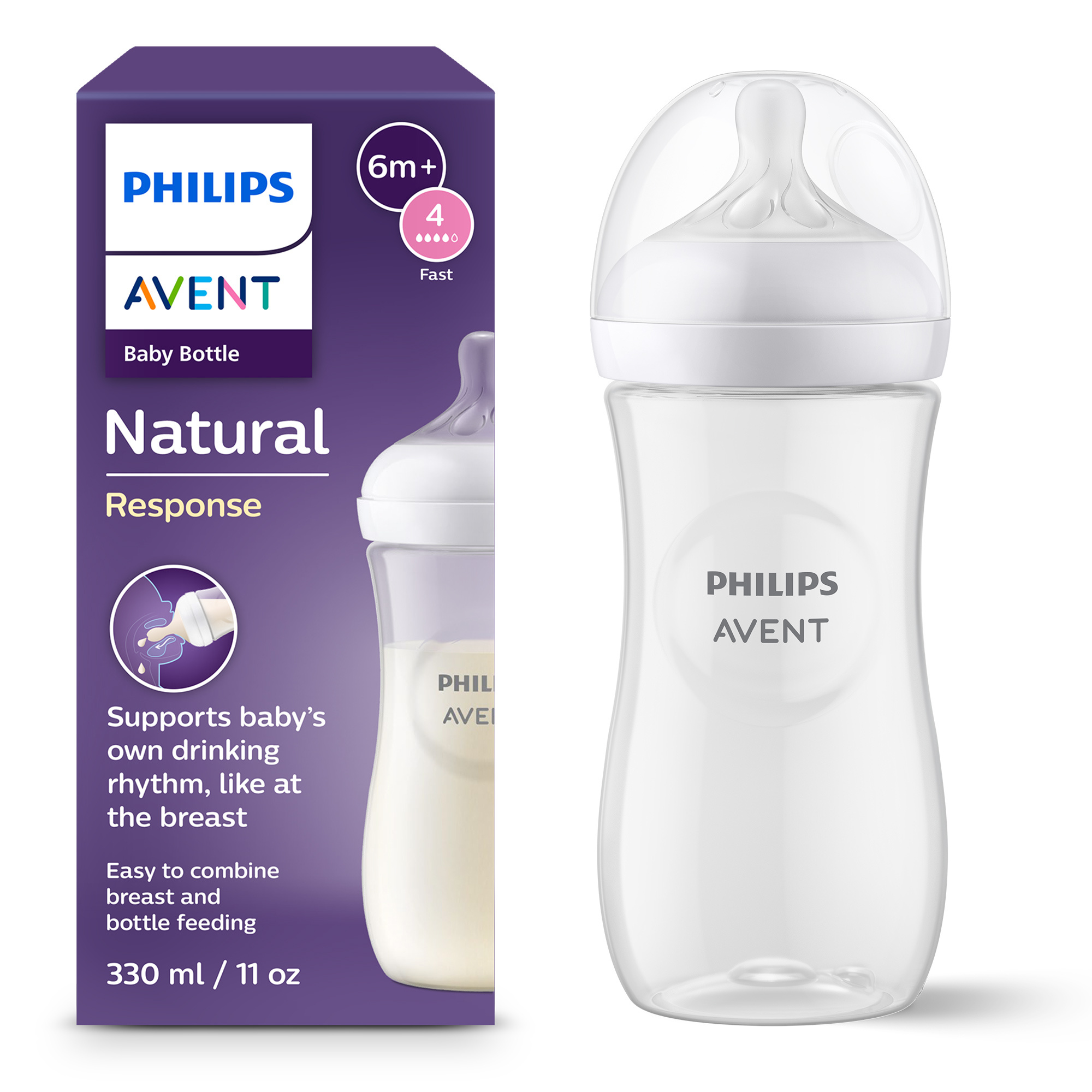 Biberon natural response 330 ml, con tettarella flusso 4 (veloce). età consigliata: 6m+. biberon 1 pz: scy906/01 - philips avent - Avent