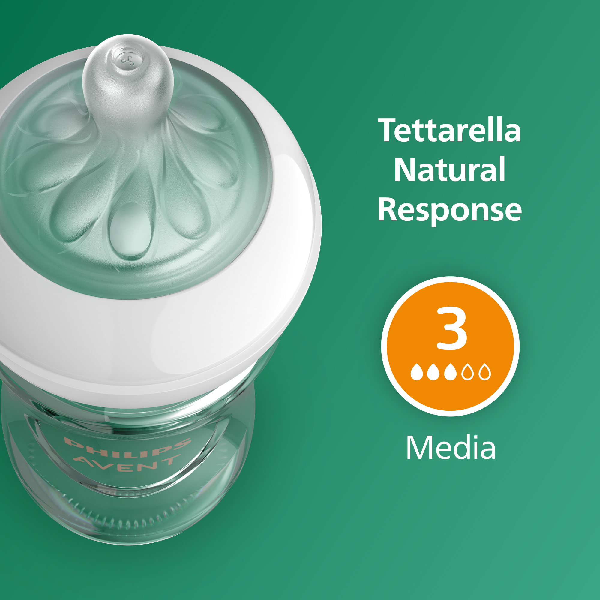 Biberon natural response in vetro 240 ml, con tettarella flusso 3 (medio). età consigliata: 3-6m. biberon 1 pz: scy933/01 - philips avent - Avent