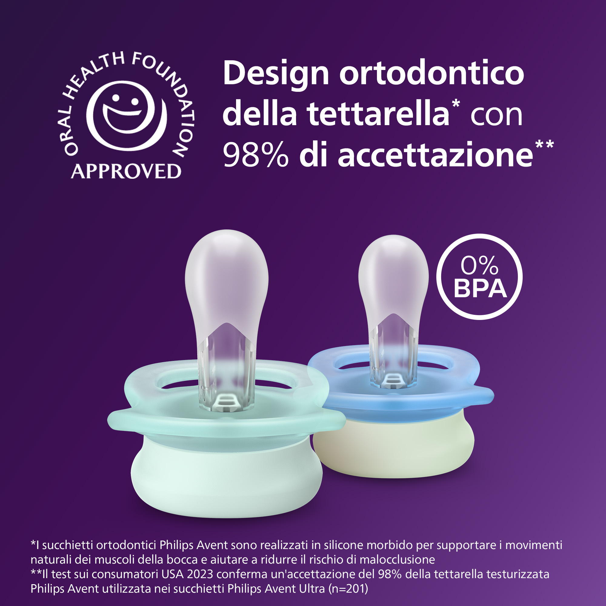 Succhietti ultra start 0-2m night pastello verde e blu smile e sleep, a base vegetale - set da 2 ciucci - philips avent - Avent