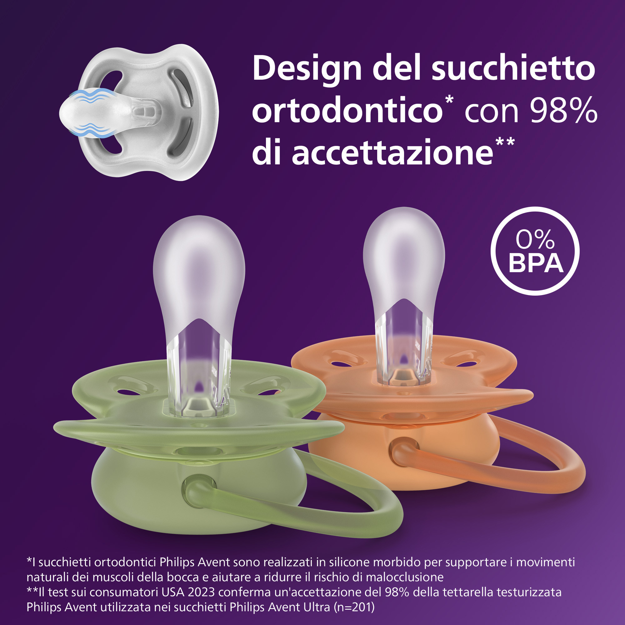 Succhietti ultra soft 18m+ pastello verde e marrone con decorazioni, a base vegetale - set da 2 ciucci - philips avent - Avent