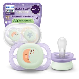 Succhietti ultra start 0-2m night pastello viola e arancione luna e stella, a base vegetale - set da 2 ciucci - philips avent - Avent