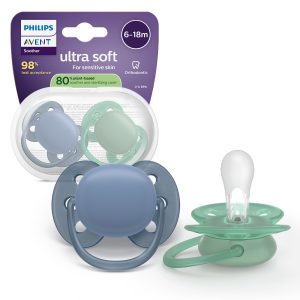 Succhietti ultra soft  6-18m pastello blu e verde, a base vegetale - set da 2 ciucci - philips avent - Avent
